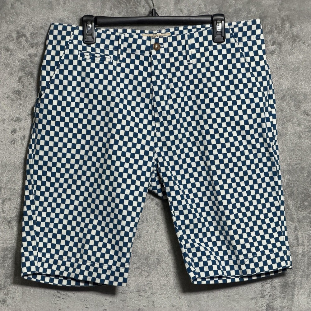 Levis Made Crafted Drill Shorts Mens 35 Blue Checkered Pattern Skater Casual